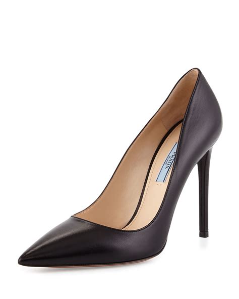 prada leather pointed toe pump|prada chunky heel pumps.